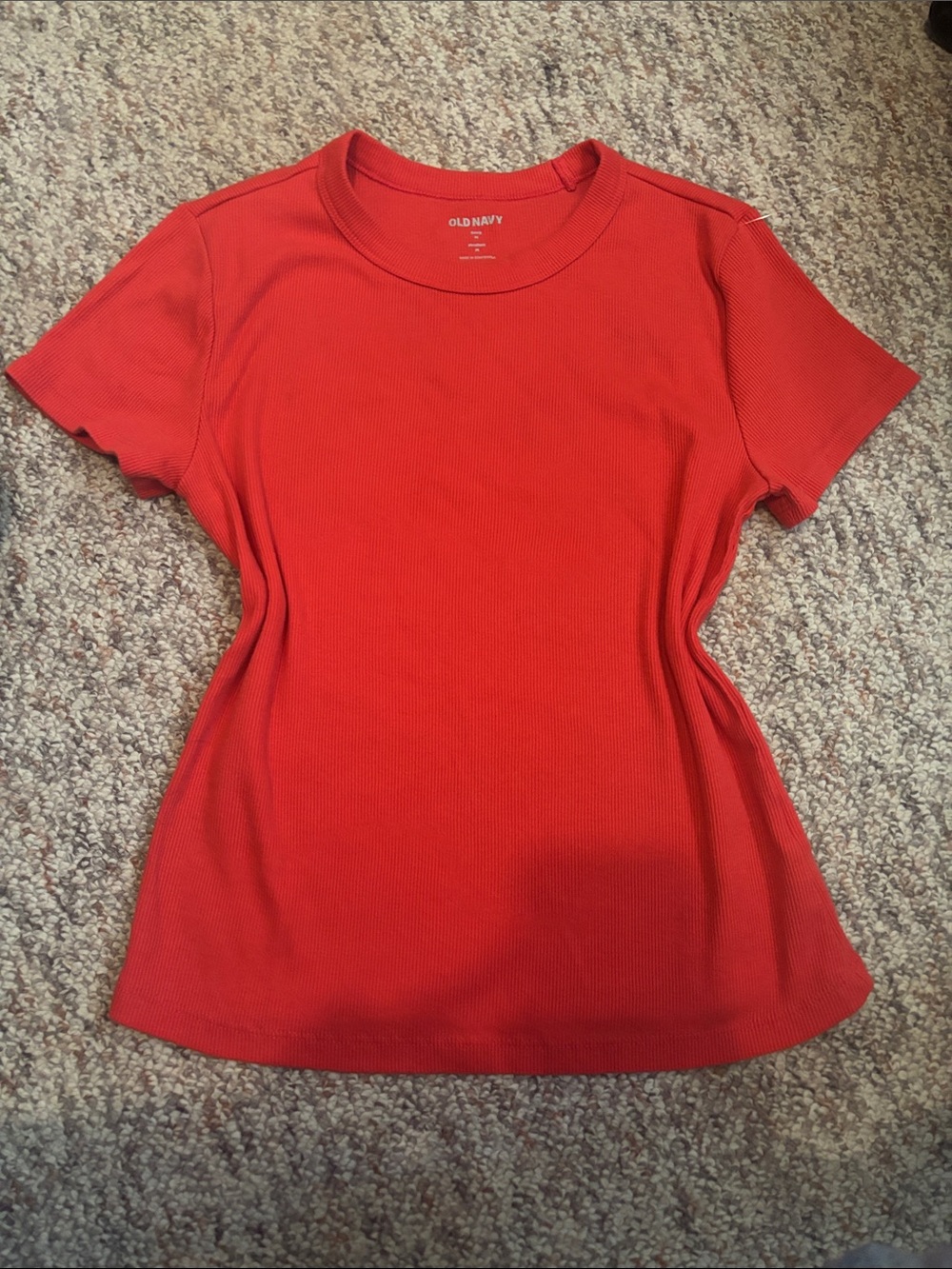 Old Navy Women's Red Ribbed Short Sleeve Tee